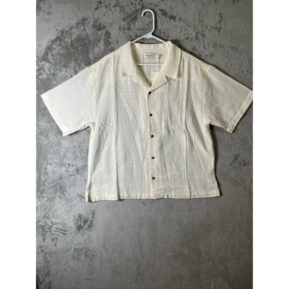 FRAME Off White Textured Camp Collar Shirt Relaxed Resort‎ Coastal GrandpaCore